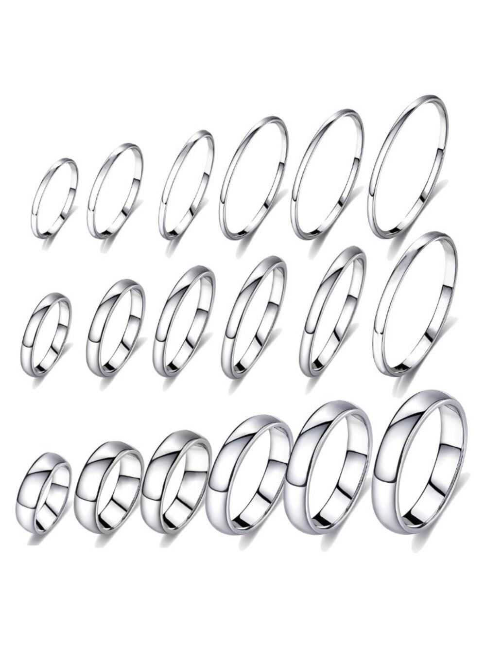 18Pc Stainless Steel Ring Set 2mm 4mm 6mm Stackable Minimalist Rings